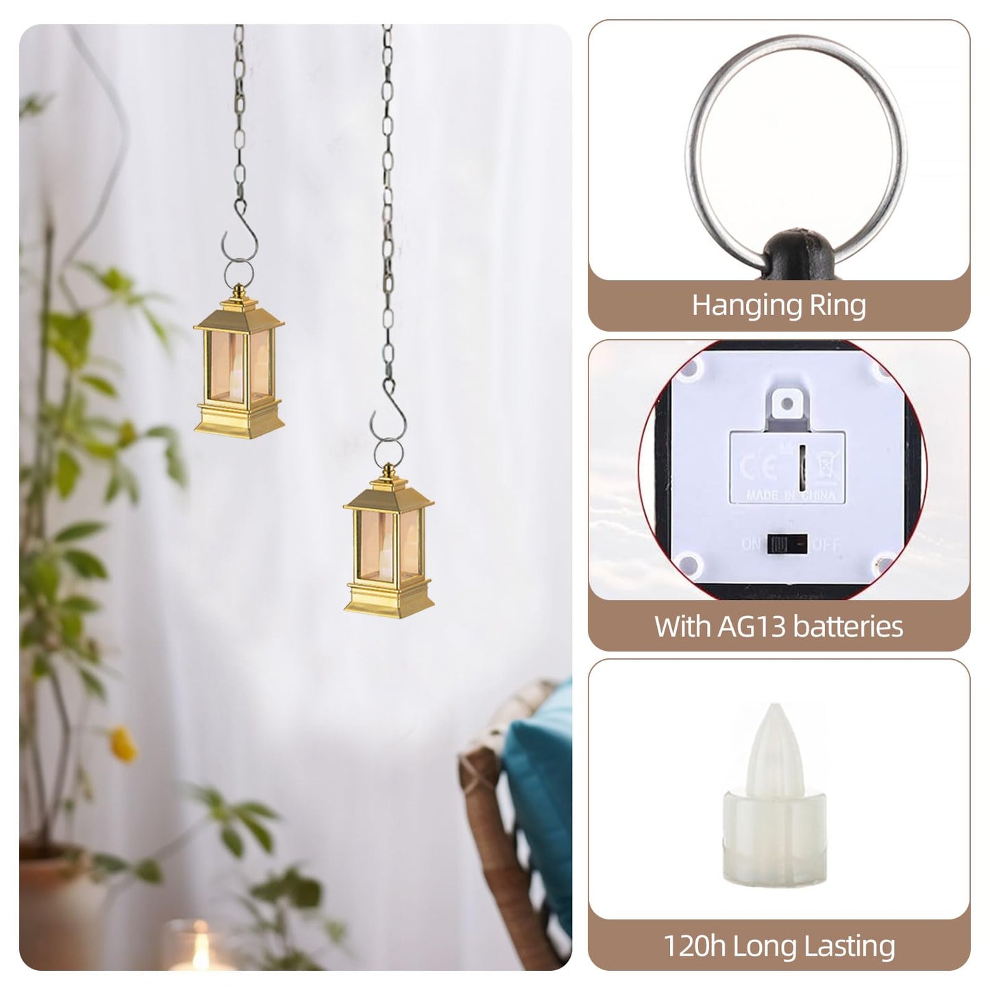 Staymoment Gold Lanterns Decorative Indoor: 24 Pcs Mini Lanterns for Wedding Table Centerpieces Small Battery Powered LED Lights Bulk for Party Christmas Decor