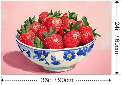 Yesad Strawberry Wall Art Print, Pink Kitchen Wall Décor Fruits Prints Canvas Wall Art Vintage Painting Pictures Modern Wall Décor for Living Room Dining Room Bedroom (Unframed,36”x24”, Strawberry)