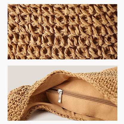 QTKJ Hand-woven Soft Large Straw Shoulder Bag Boho Straw Handle Tote Retro Summer Beach Bag Rattan Handbag
