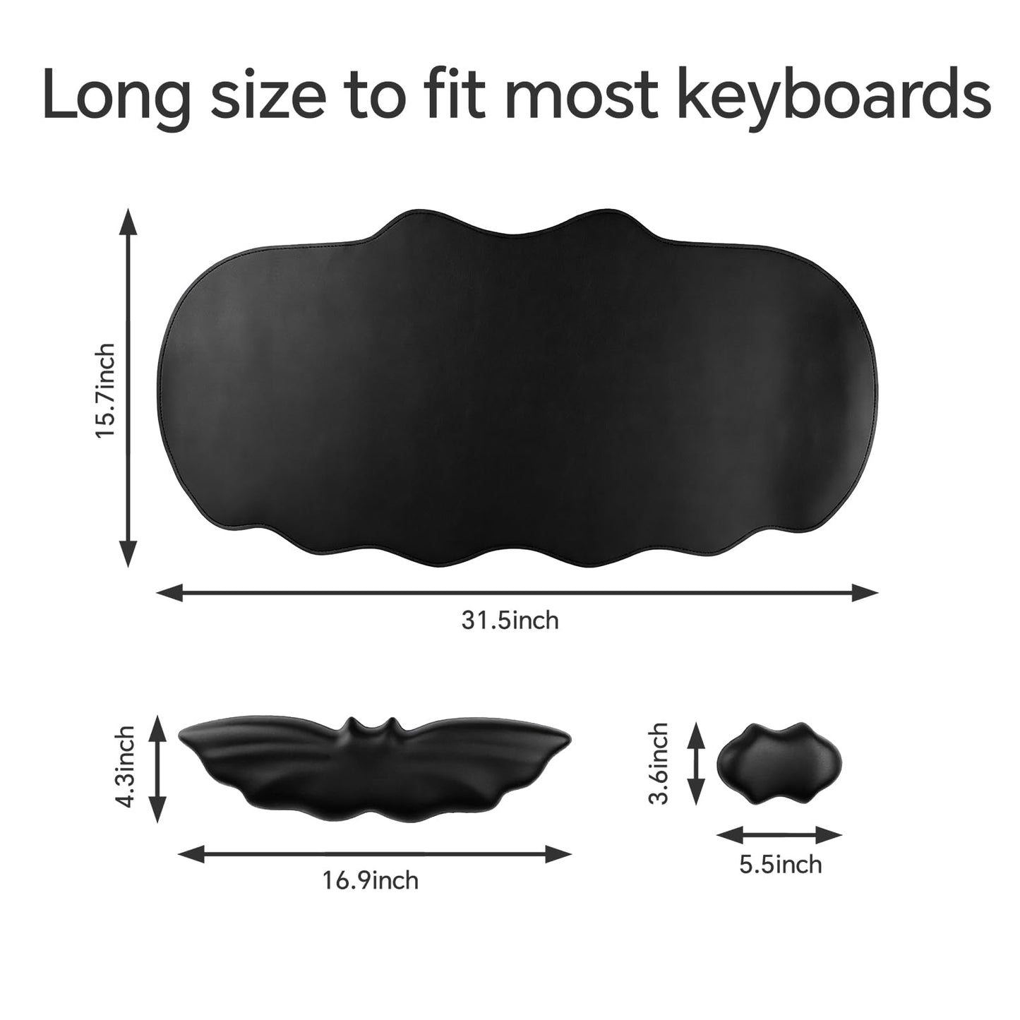 Tscuite Bat Mouse Pad, PU Leather Mousepad, 3 in 1 Keyboard Wrist Rest and Mouse Wrist Rest, Ergonomic Bat Wrist Rest Waterproof Leather Surface, Easy Typing Cushion with Memory Foam for Home Office