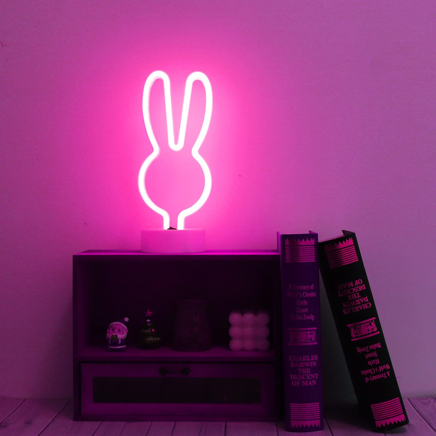 Easter Decorations Neon Signs, Creative Bunny Lights with Base - Battery/USB Operated Rabbit Stuff for Home, Nursery Room, Kids Bedroom, Spring Decor (Pink)