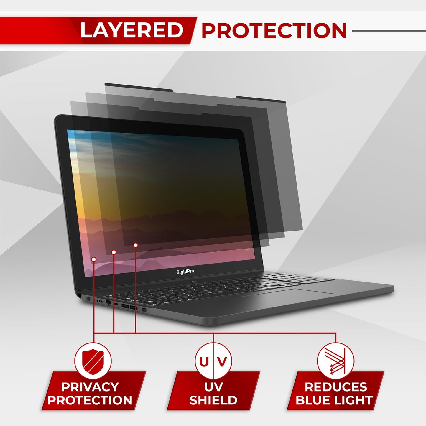 SightPro Magnetic Laptop Privacy Screen 14 Inch 16:10 - Patented Removable Laptop Privacy Filter Shield and Protector