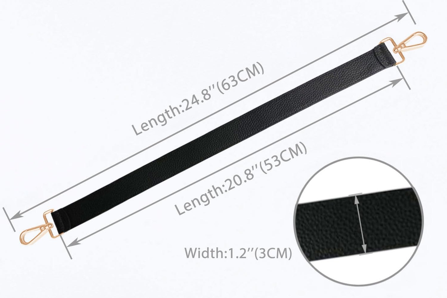 Live Up 24.8” Leather Replacement Strap for Handbags with Metal Buckles(Black-Gold Hardware)