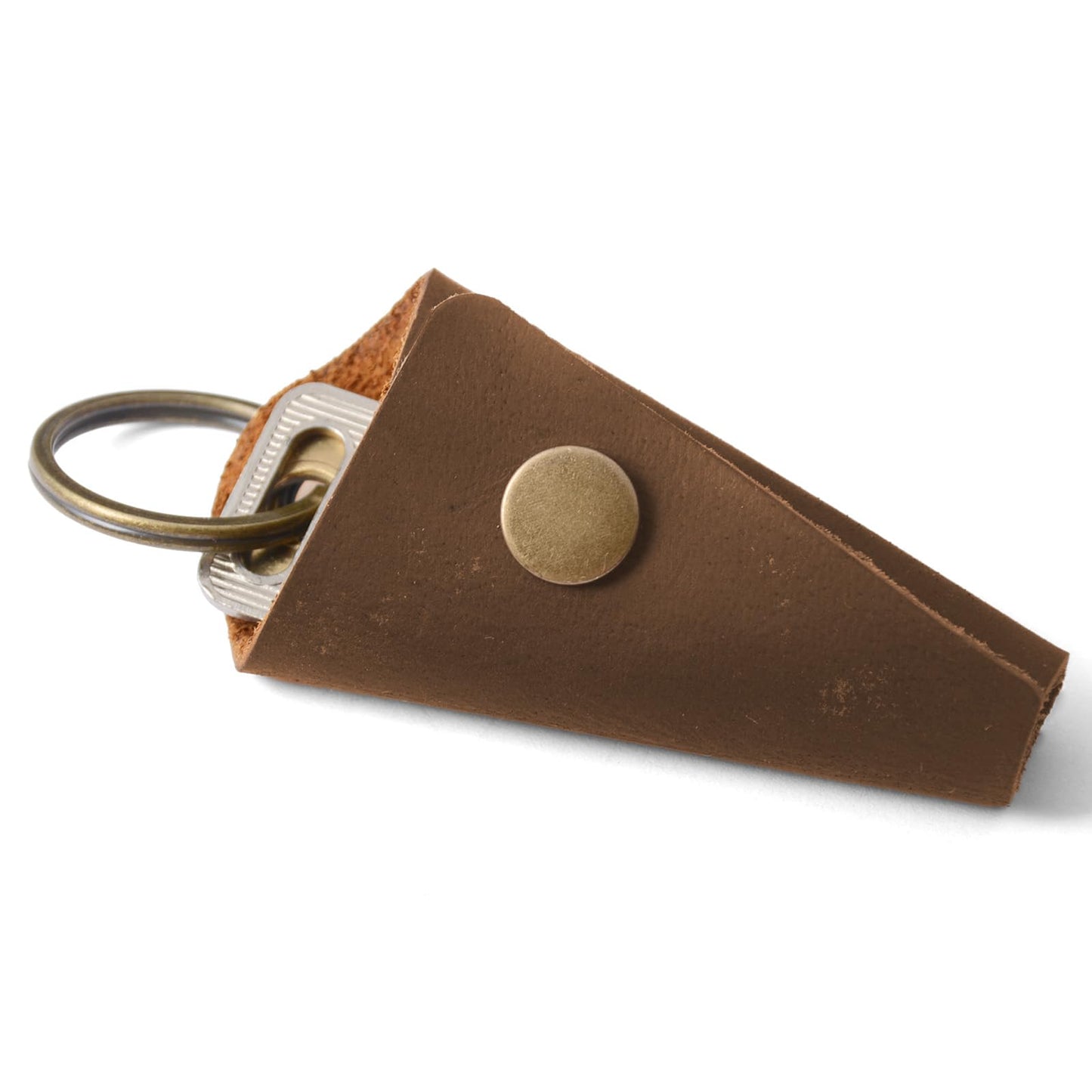 2-Pack Handmade Crazy Horse Leather Wrap Keychain with Snap Closure, Key Ring Cover and Silencer Sleeve - Men's Key Organizer (Light Brown/Black)
