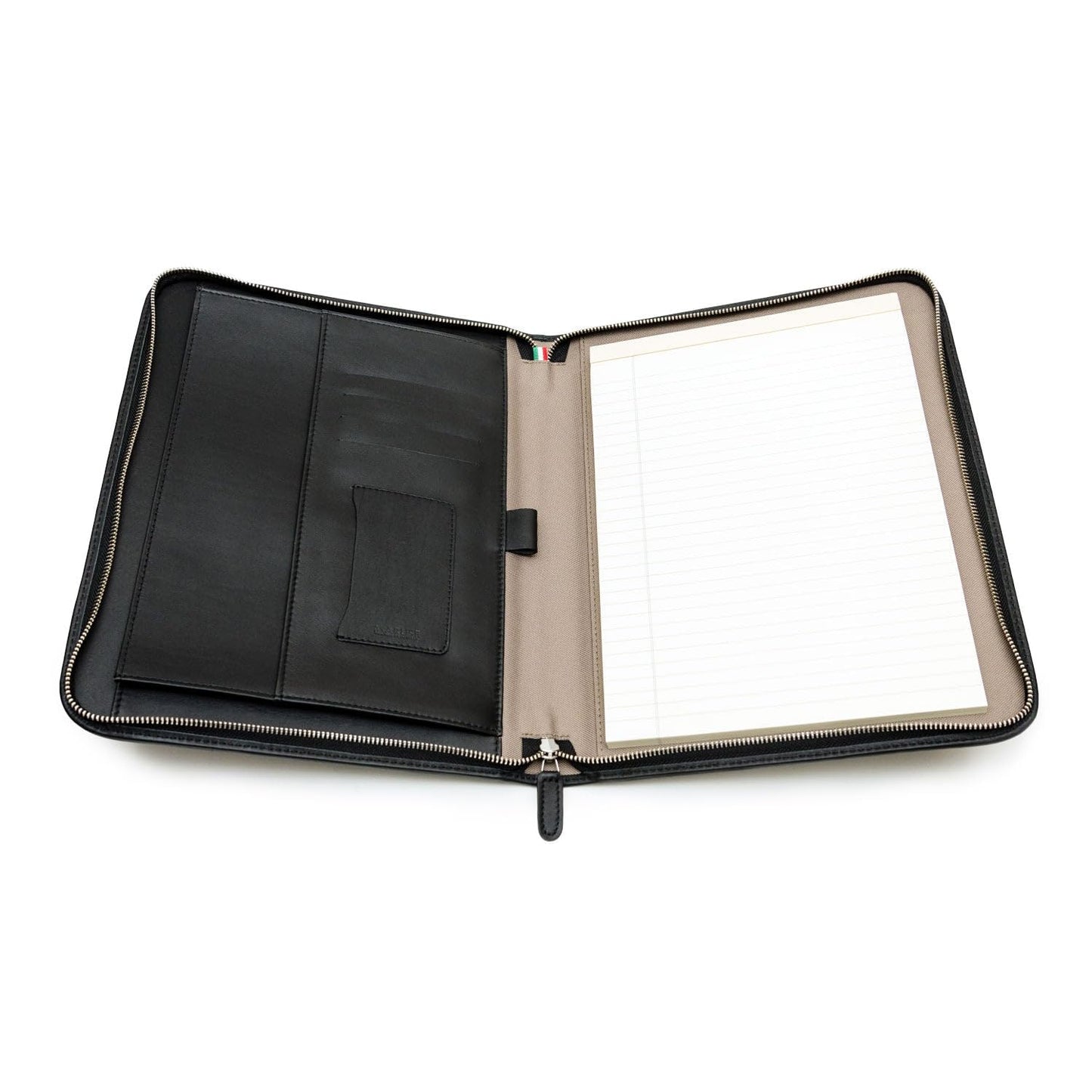 Premium Maruse Leather Portfolio Padfolio - Executive Folio for Men and Women with Zipper, Folio Document Organizer, Laptop Sleeve, iPad Case and Folder - Made in Italy, Black