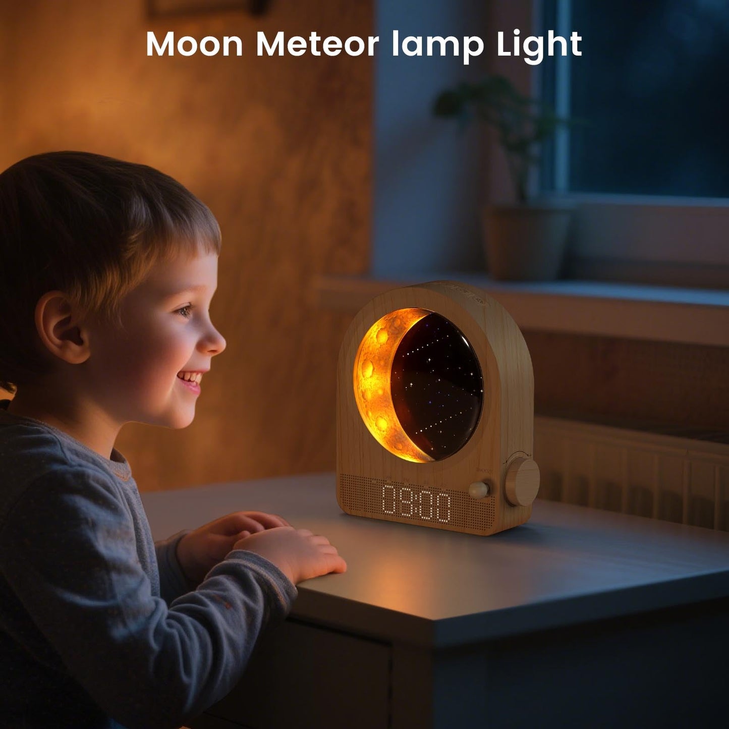 Epochleno Sunrise Alarm Clock, White Noise Machine & Meteor Moonlight - 10 Soothing Sounds, Dual Alarms, 30/60/90min Timer, Easy Snooze - Bedroom Gift for Insomnia Adults/Women - Wood Grain