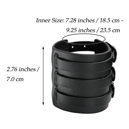 Eigso 2Pcs Pu Leather Bracelets Hip-hop Punk Rock Cuff No Spike Gothic Wrist Band Pair Black for Men