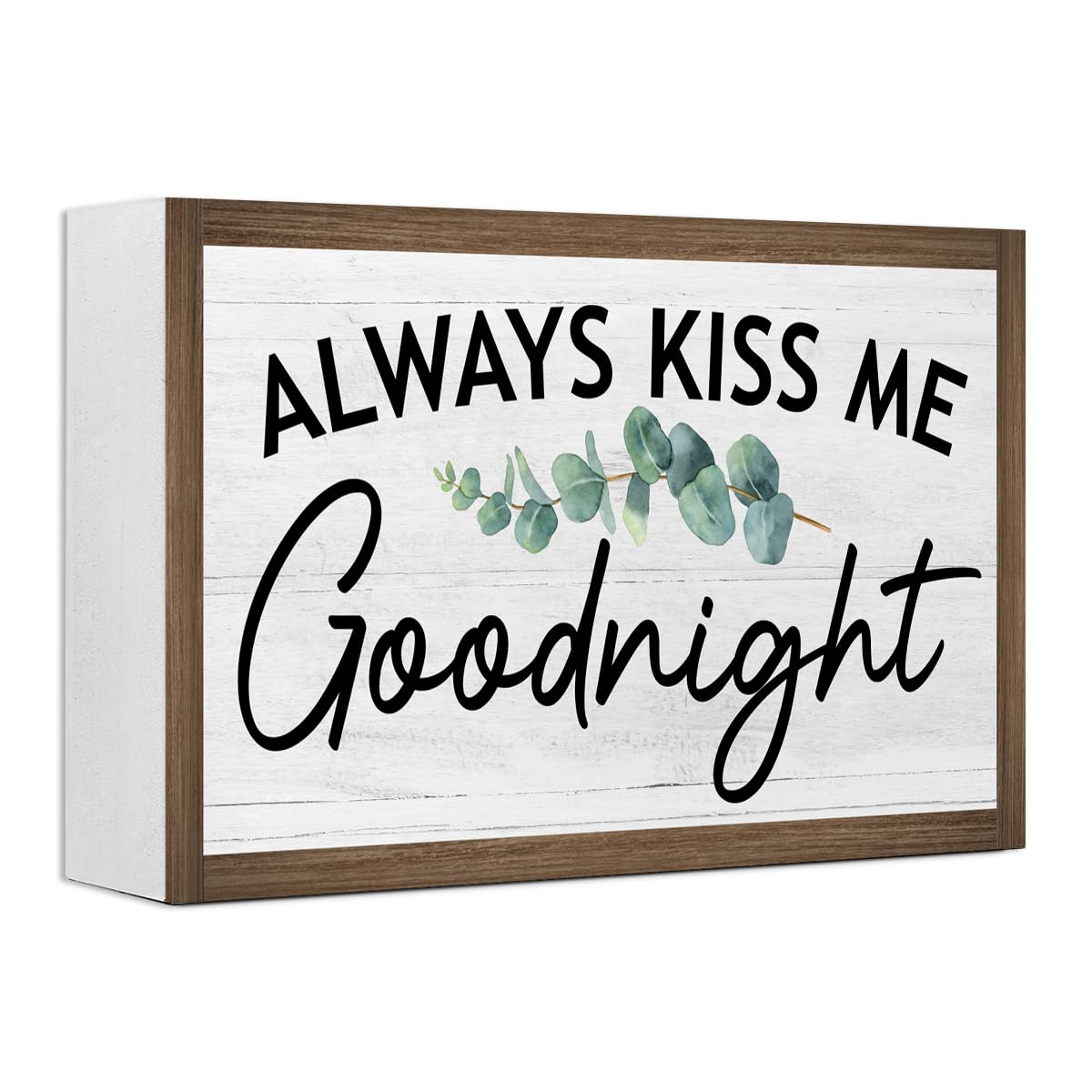 Always Kiss Me Goodnight Wooden Box Sign Desk Decor,Rustic Farmhouse Love Sign Wood Block for Home Bedroom Shelf Tabletop Wall Decor