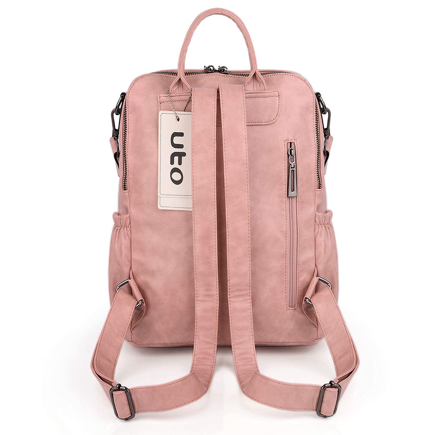 UTO Women Backpack Purse Oil Wax PU Leather Ladies Fashion Designer Rucksack Convertible Travel Shoulder Bag with Tassel Pink
