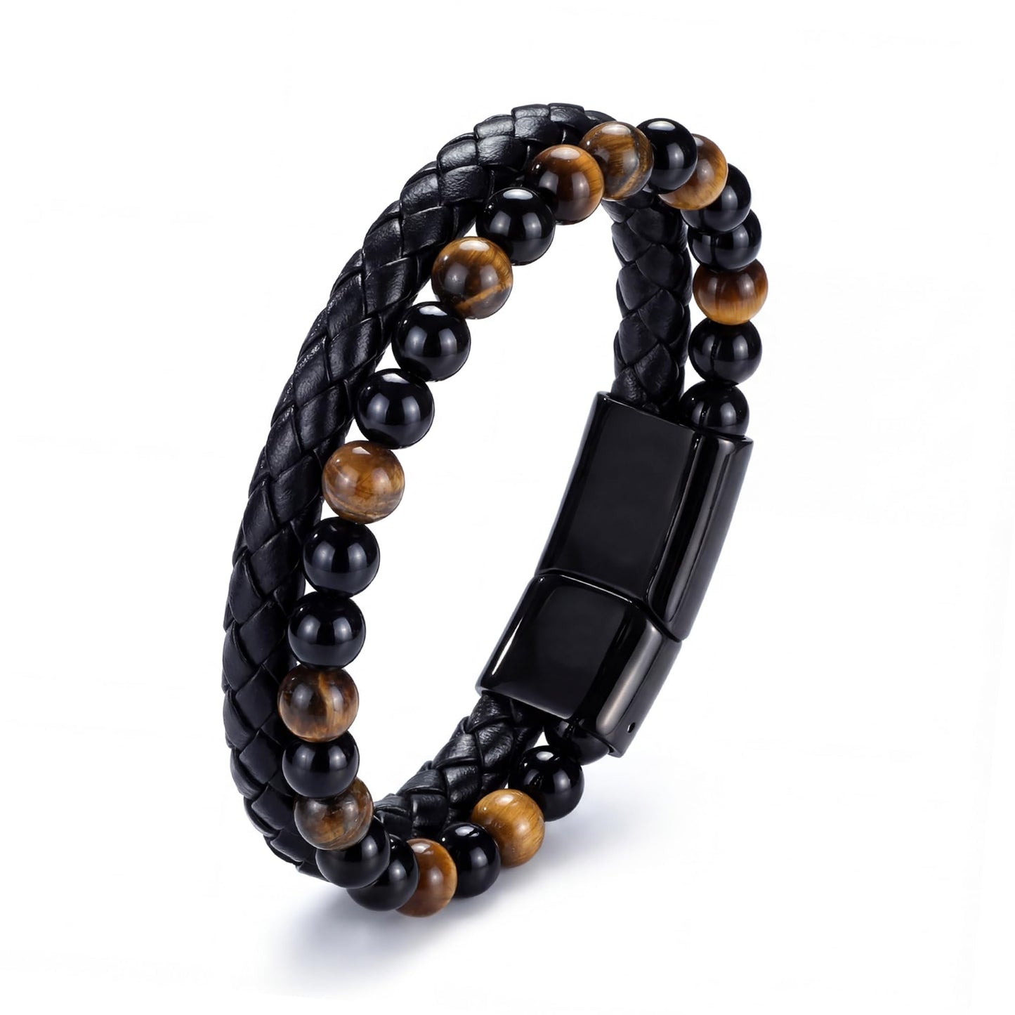RANKEEF Mens Leather Bracelet - Tiger Eye Mens Beaded Bracelets to My Man Pulseras Para Hombres Leather Beaded Bracelets for Men