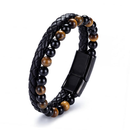 RANKEEF Mens Leather Bracelet - Tiger Eye Mens Beaded Bracelets to My Man Pulseras Para Hombres Leather Beaded Bracelets for Men