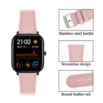 FitTurn Leather Band Compatible with Veryfit IDW13 IDW16 IDW17 IDW19 IDW20 IDW21 IDW23 IDW25 IDW26 IDW28 Smart Watch Genuine Leather Replacement 22MM Sport Wrist Strap Bracelet with Stainless Metal Buckle (Pink,White)