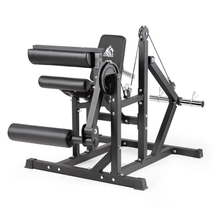 LIONSCOOL Leg Extension and Curl Machine, 600lbs Adjustable Seated Leg Extension and Hamstring Curl Bench, 2" Plate Loadable Lower Body Exercise Cable Equipment for Home Gym, Barbell Clips Included