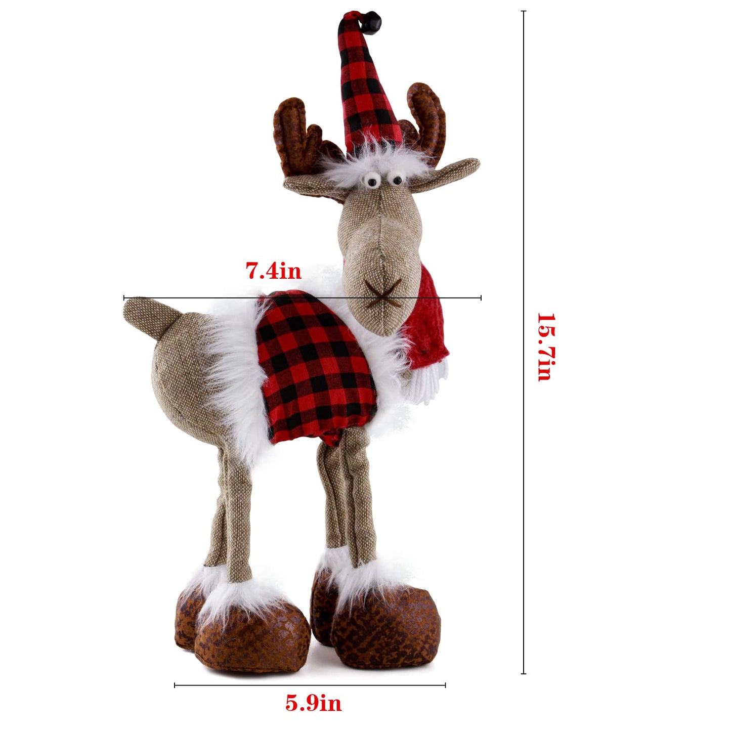 Leipple Reindeer Christmas Decoration Christmas Deer Decor - Swedish Santa Elk Figurines Table Decorations Handmade Plush Gnomes Buffalo Plaid for Home Indoor Holiday Decor (Red)