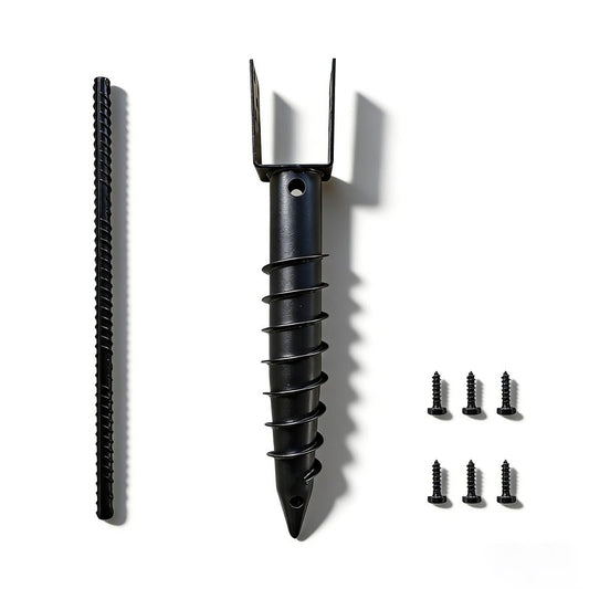 1 Pack 24 Inch Black U Model Ground Anchor Fence Includes Lag Bolts and Rebar, Fits Standard 4x4 (3.5" X 3.5" Inch) Post, No Dig Post Stake for Deck,Fence,Porch,Railing,Mailbox