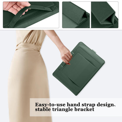 MokaZii 13-14 inch Laptop Sleeve Protective Case for MacBook Air/Pro 13-14" M5/M4/M3/M2/M1 (Pro/Max), [3 in 1] PU Leather Laptop Waterproof Slim Cover with Stand and Mouse for MacBook - Dark green