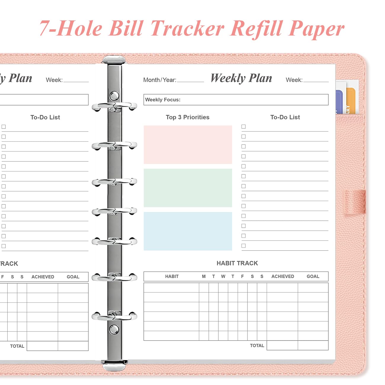 (2-PACK) Weekly Planner Refills for 3 or 7 Ring Mini Binders - 106 Sheets/212 Pages Undated Colorful Weekly Planner, 100 gsm White Paper, Lasts 2 Year, Undated, 5.8" x 8.3"