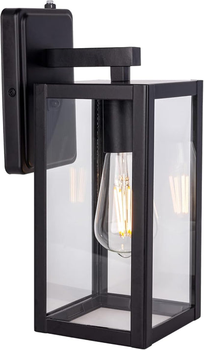LIT-PaTH Dusk to Dawn Outdoor Wall Lantern, Wall Sconce as Porch Lighting Fixture, E26 Medium Base Max 60W, Anti-Rust Metal with Glass Shade, Black, 1-Pack