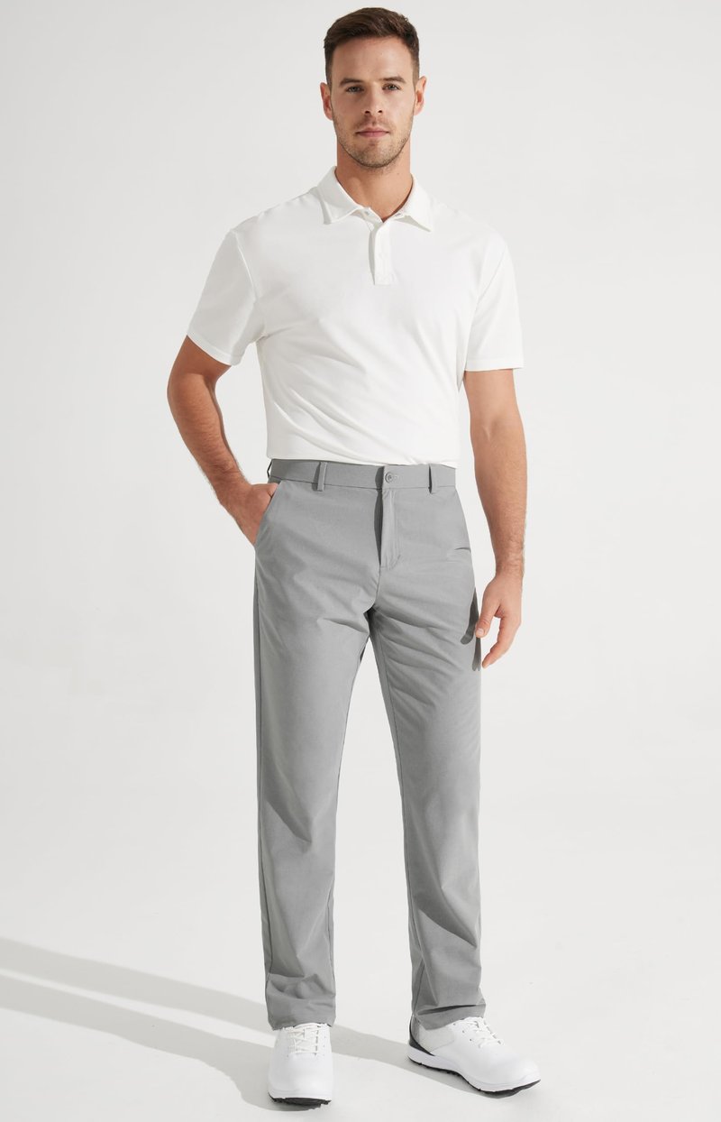 Libin Mens Golf Pants Stretch Work Dress Pants 30" Quick Dry Lightweight Business Casual Pant for Men Comfy Water Resistant, Light Grey, 30W x 30L