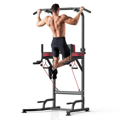 Dskeuzeew Pull Up Bar Free Standing for Multi-Function Home Gym Strength, Pull Up Dip Station Assistive Trainer Height Adjustable with Elastic Ropes, Power Tower Training Heavy-Duty Fitness Equipment