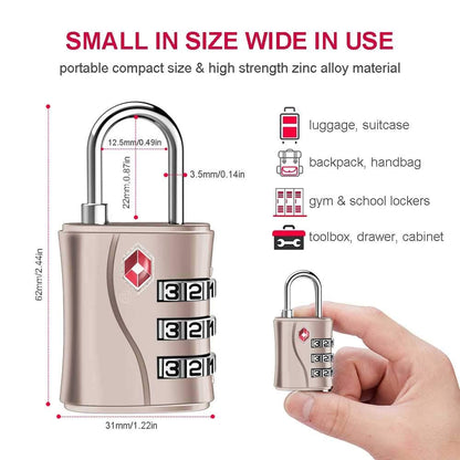 ZHEGE TSA Approved Locks, Luggage Locks, 3 Dial TSA Lock for Suitcases, Backpack, Baggage (Rose Gold)