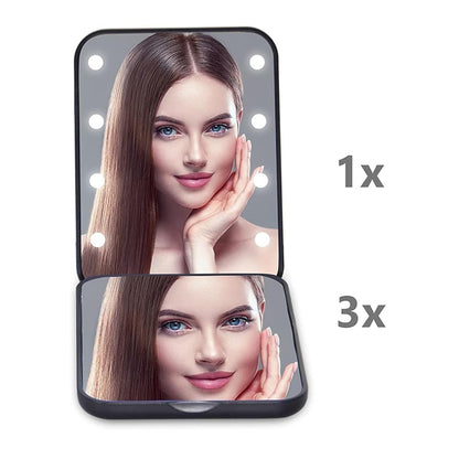 Kintion Pocket Mirror, 1X/3X Magnification LED Compact Travel Makeup Mirror with Light for Purse, 2-Sided, Portable, Folding, Handheld, Small Lighted Mirror for Gift, Pink