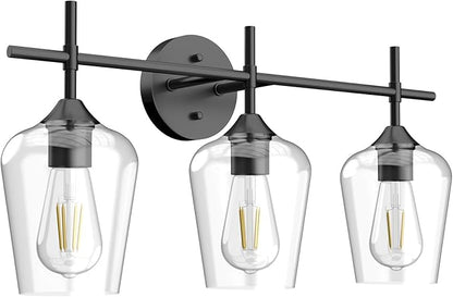 Ralbay Industrial Bathroom Vanity Light Fixtures 3-Lights Matte Black with Clear Glass Vintage Edison Wall Lamp Light Fixture for Bathroom