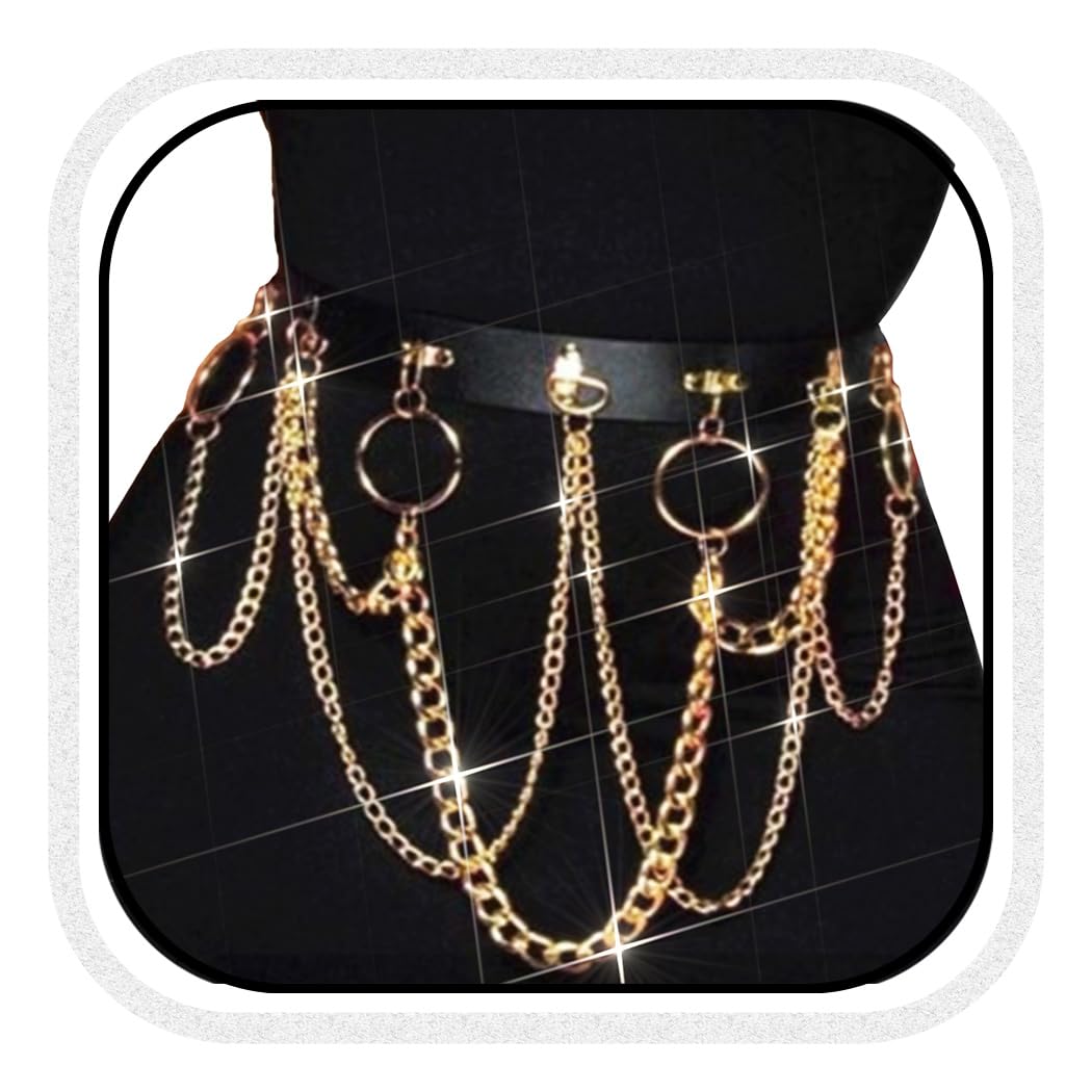 BODIY Black Leather Waist Chain Belt Gold Body Chain Punk Rave Accessories Fashion Body Jewelry for Women
