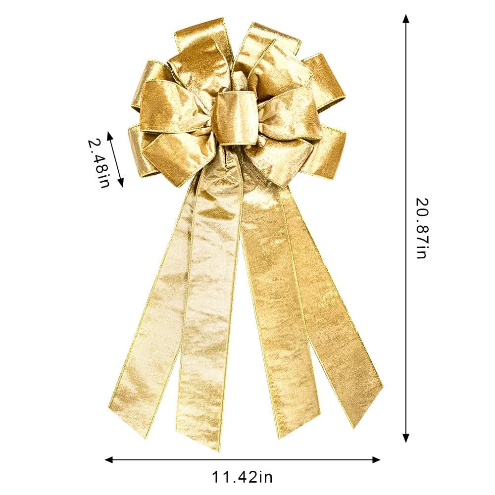 Hying Large Christmas Bow for Wreath, Champagne Velvet Bows for Front Door Wall Fence Decor, Gilt Edged Christmas Wreath Bow Tree Topper Bow for Winter Christmas Party Decoration Supplies