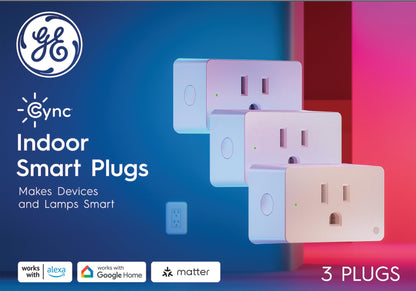 GE Cync Smart Indoor Plug, Smart Outlet Control, WiFi Outlet Plug, Matter Compatible, Works with Alexa and Google Home