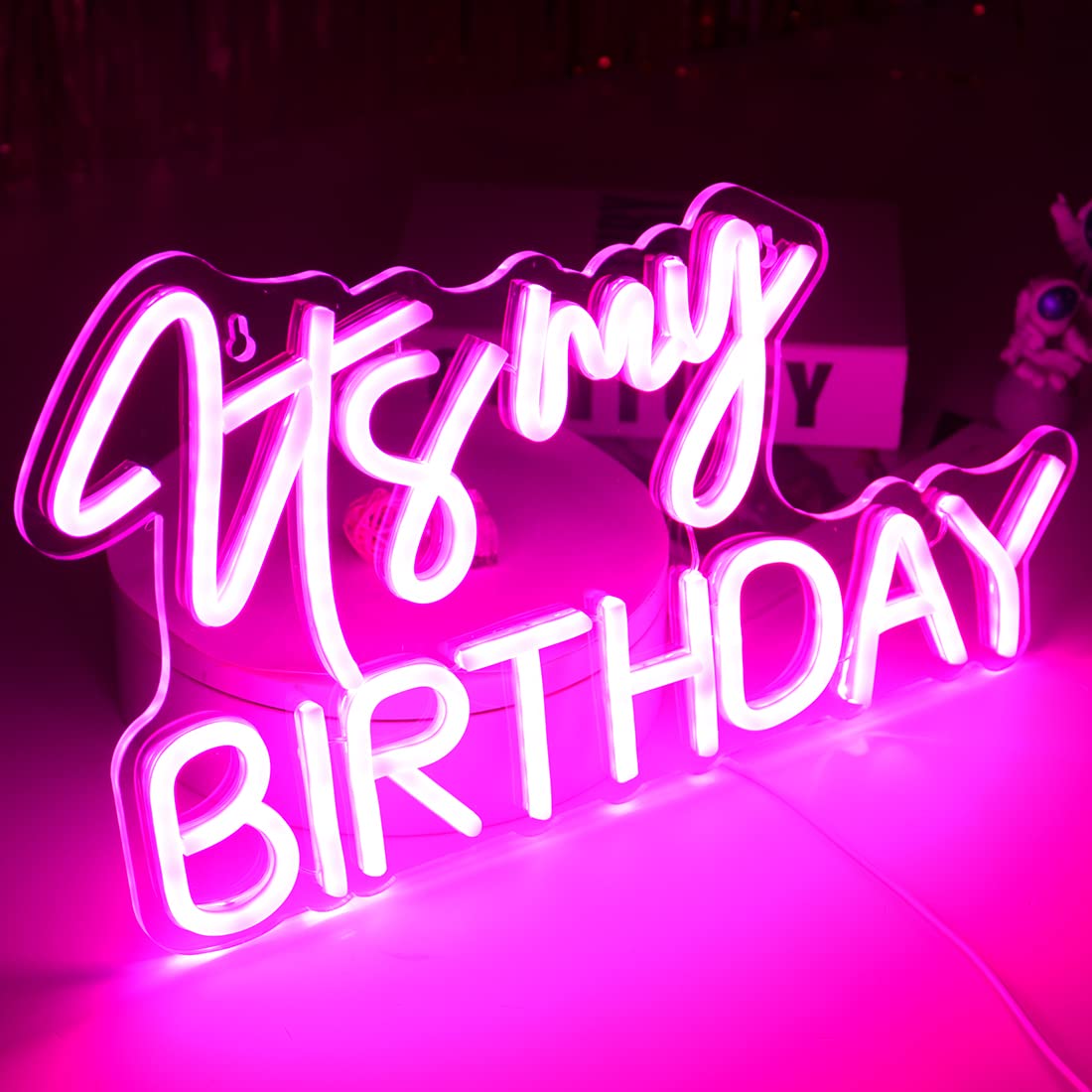 Planzo It's My Birthday Led Neon Light Sign Happy Birthday Party Wall Sign Decor Window Background Sign USB Bedroom Living Room Neon 5V Night Light Kids 15.8" X 9.1" Pink