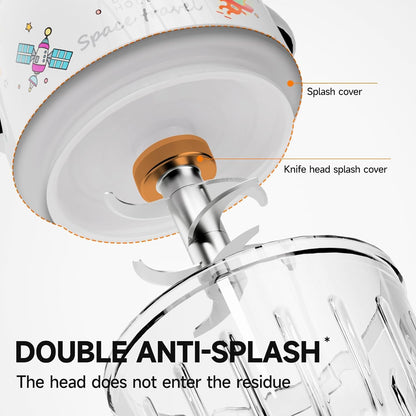 Baby Food Maker Mini Cute and Small Food Processor Puree Blender Grinder Chopper 1.2 Cup Glass Bowl with 6 Blade Electric (Spaceman-White(One Bowl))