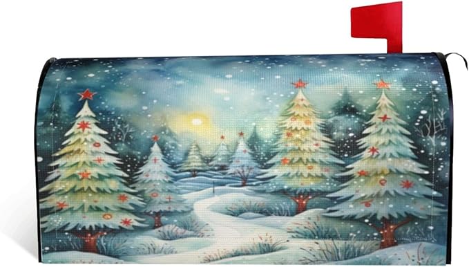 DADABULIU Mailbox Covers Christmas Tree Watercolor Winter Forest Christmas Tree Watercolor Winter Forest Magnetic Letter Post Box Cover Standard Size 25.5 x 21 Inch Garden Yard Home Decorative