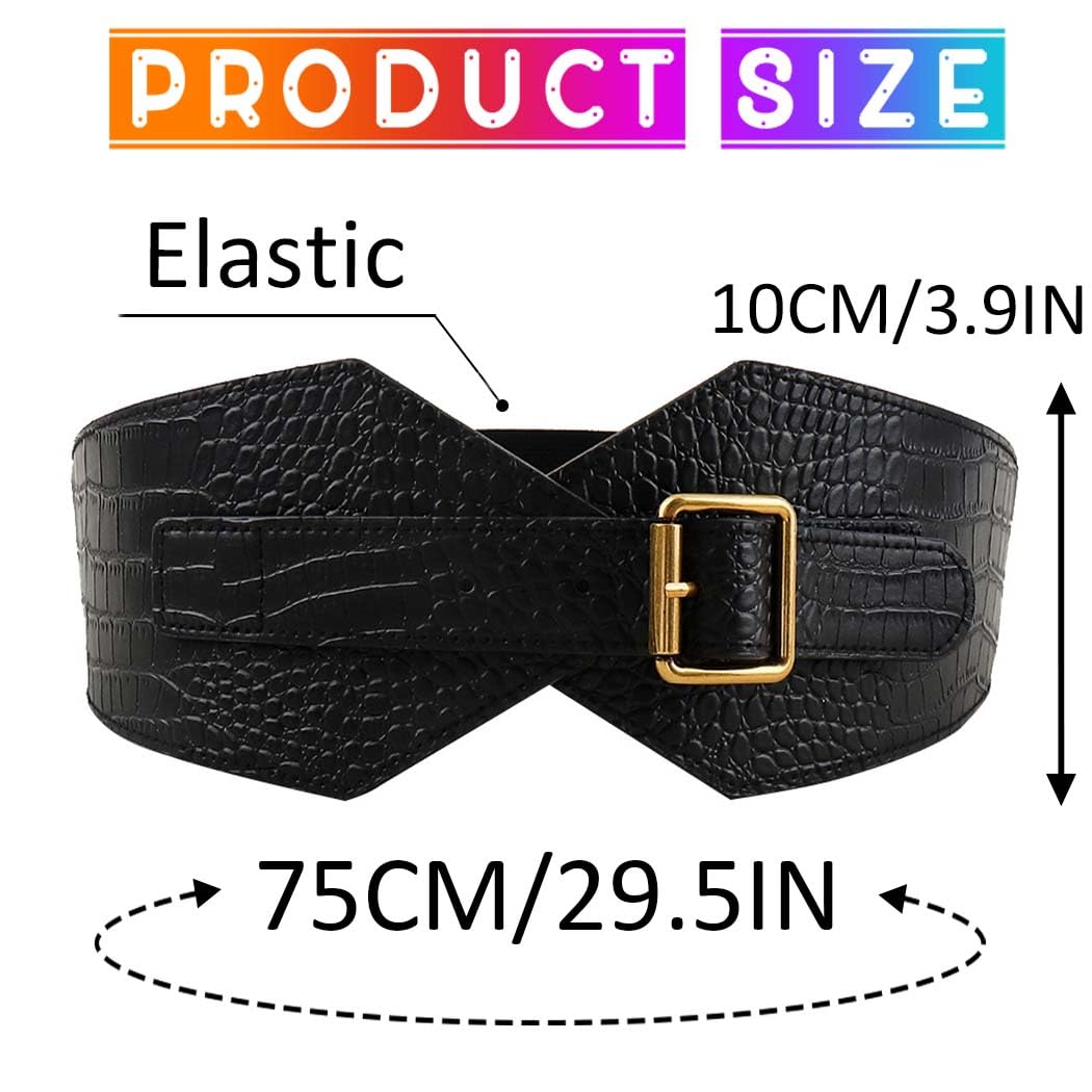 COSYDAYS Black Corset Belt Leather Wide Stretchy Waist Belts Fashion Elastic Waistband Accessories for Women (Black)