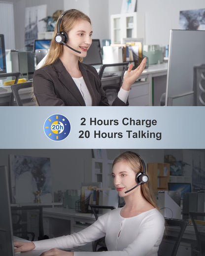 Link Dream Trucker Bluetooth Headset 20H Talktime Wireless Headset with 270°Rotatable Noise Cancelling Microphone USB Dongle for Online Meeting, Office Home, Call Center, Computer, Cell Phone (BH60)