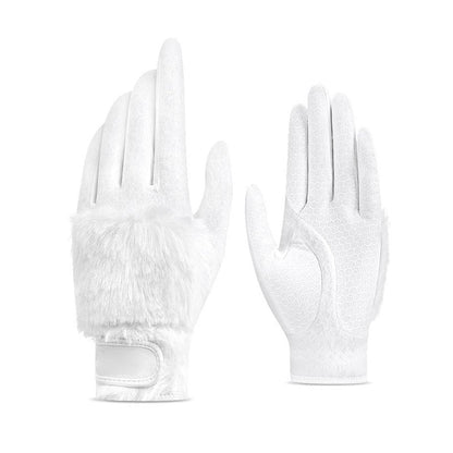 Lohas Creative Women's Golf Gloves, Plush Thickened Imitation Rabbit Fur, Warm, Comfortable, Non-Slip (White, 20)