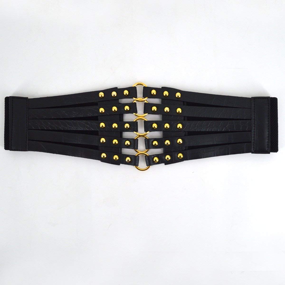 U Scinan Hollow Out Rivets Cinch Belt Tied Corset Elastic Wide Waist Belt Underbust Waistband