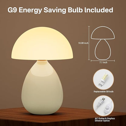 Mushroom Lamp Table Lamp for Bedroom,Desk Lamp Bedside Small Lamps for Living Room Night Stands,Table Lamps Cute Modern Mid Century Lamps,Unique Ice Crackle Ceramic Living Room Decor(Cream)