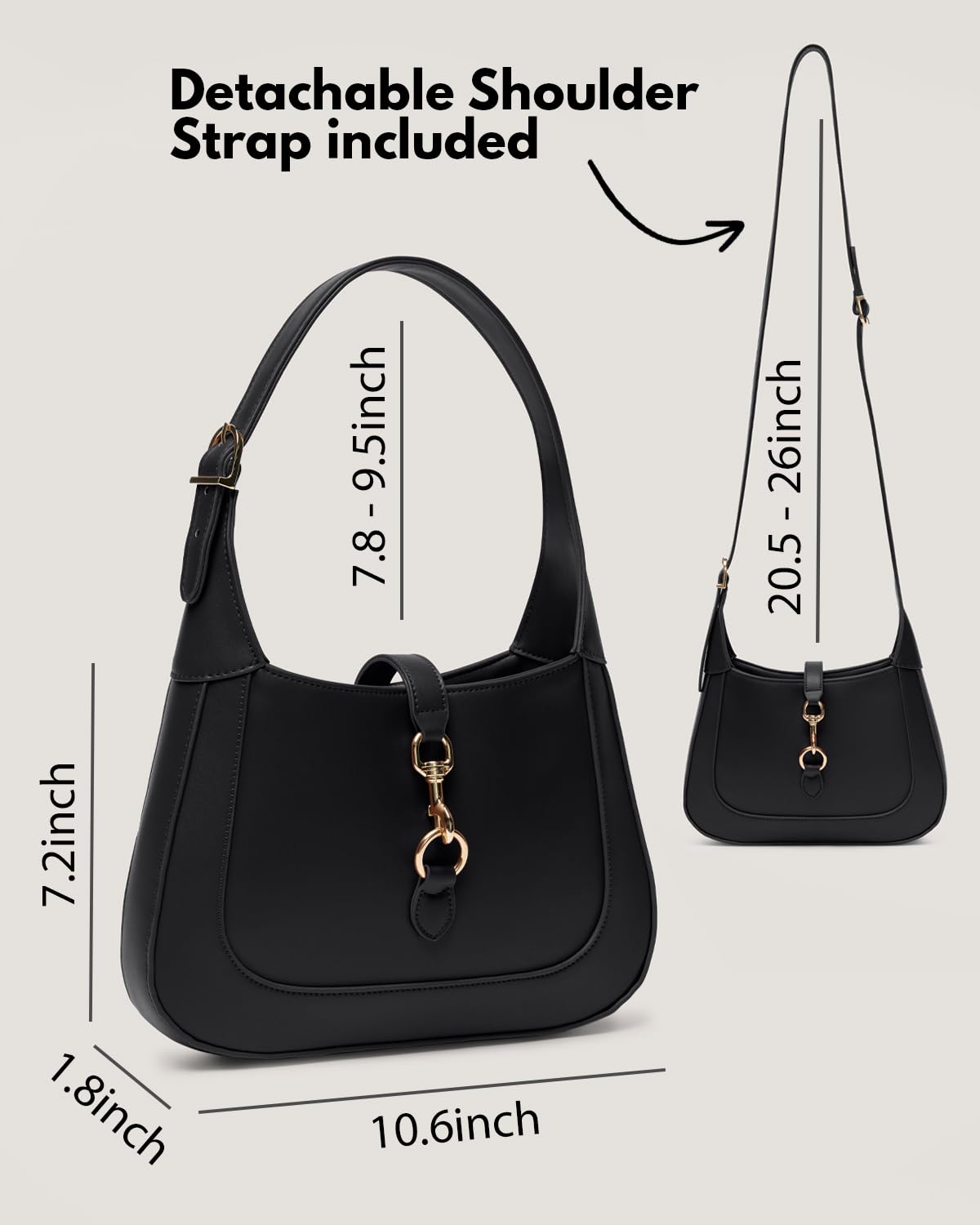 Apryl Shoulder Bag for Women - Small Shoulder Purses - Black Purse - Cute Trendy Handbags - Adjustable Strap Vegan Leather