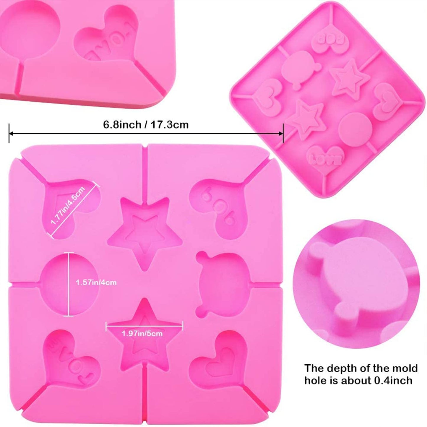 2 Pack Lollipop Molds Silicone Candy Mold Heart Hard Candy Mold Silicone Lolly Pop Tray Suckers Molds for Valentine's Day Hard Candy Chocolate Gummy Sucker Cake with Lollipop Stick