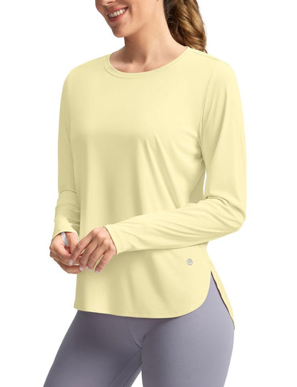 Women's Sun Shirts UPF 50+ Long Sleeve UV Protection Shirt Lightweight Quick Dry Workout Hiking Tops for Women(Light Yellow,XXXL)