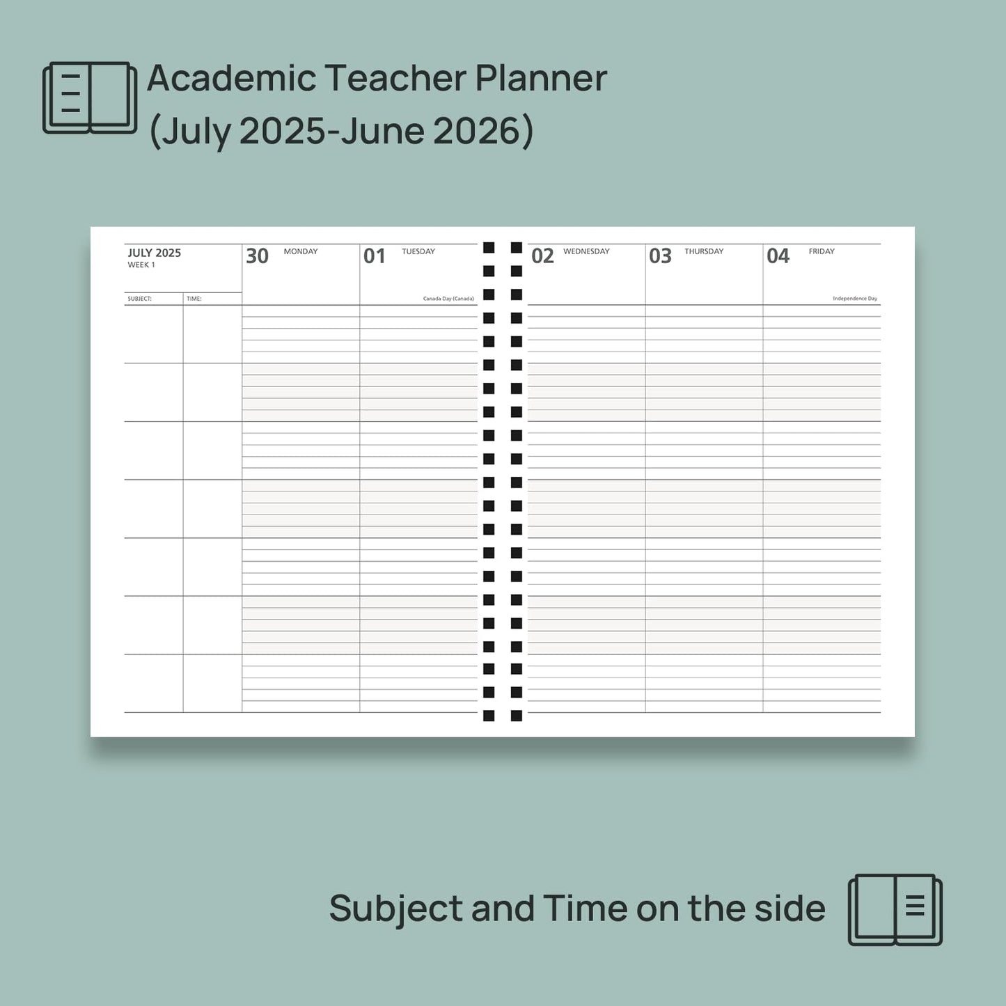 POPRUN Teacher Planner 2025-2026, (Letter Size - 8.5'' x 11'') Academic Lesson Planner (July 2025 - June 2026), with Monthly Tabs, Thick Papers, 2-Sided Pocket, Leather for Teachers, Turquoise Green