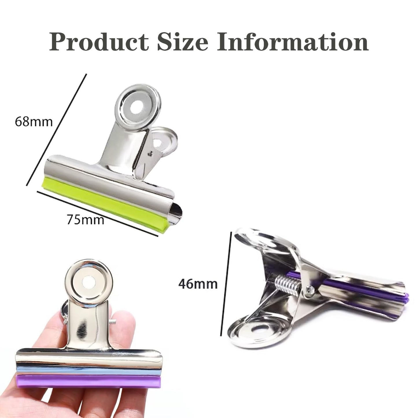 3 Inch Extra Large Bulldog Clips Covered with Silicone, 10 Pack, 75 mm, Silver, Chip Clip, Binder Clips, Fold Clamps for Food Bags, No More Sharp Edges