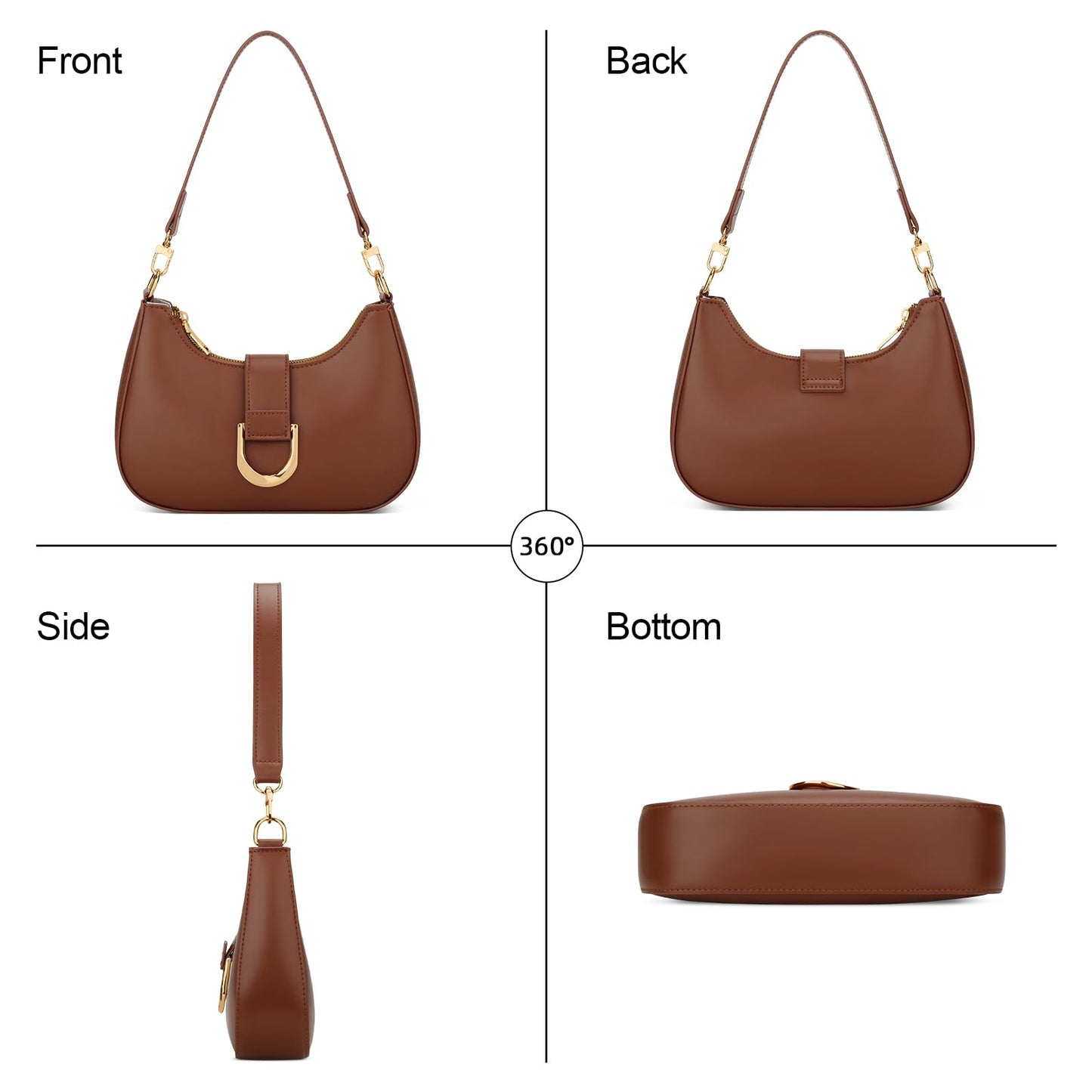KKXIU Small Shoulder Bag for Women - Crescent Bag Small Purses for Women Trendy Vegan Leather Purse with Removable Strap (Brown)
