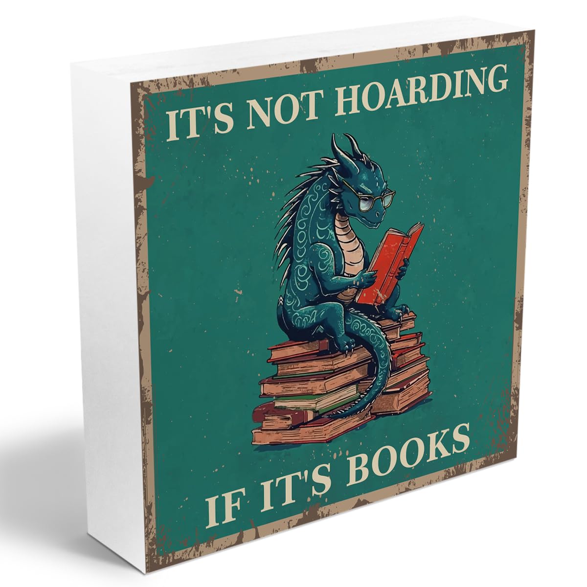Dragon Decor Reading Wooden Box Sign, Dragon Bookshelf Library Decor Rustic Country Wooden Sign, Fantasy Book Merch Bedroom Reading Corner Book Shelf Desk Decorations Supplies