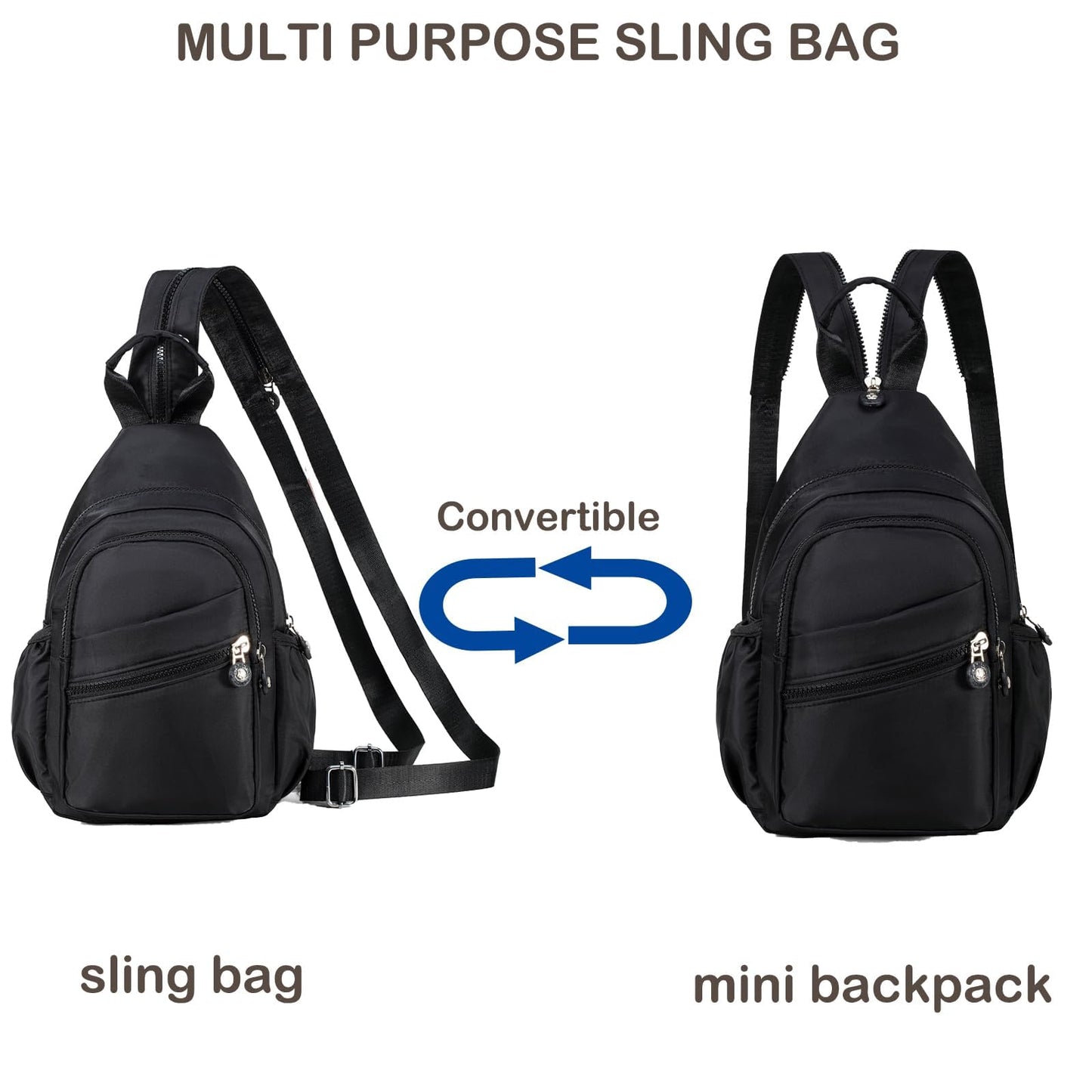 Xsecnua Small Crossbody Sling Bag for Women, Mini Backpack Crossbody Bag Convertible, Chest Bags for Hiking Daypack