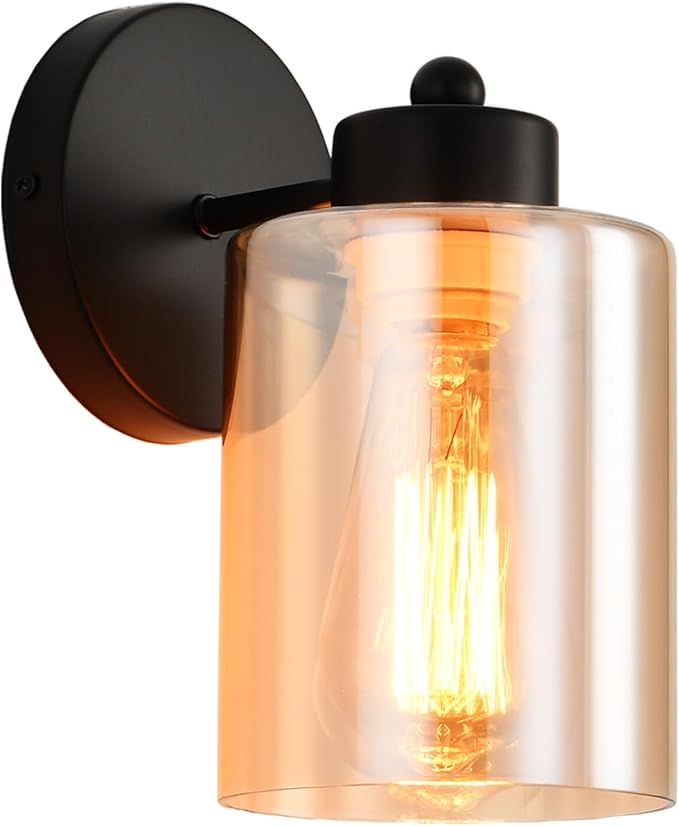 Metal Sconces Wall Lighting with Clear Glass Shade,Bathroom Black Vanity Light Matte Black Wall Sconce, Matte Black Vanity Lights for Bathroom, Modern Wall Light Fixtures