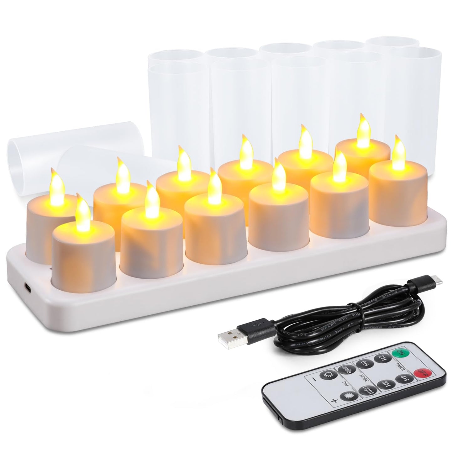 WoneNice 12 pcs USB Rechargeable Flameless Candles with Remote & Timer, LED Tea Lights for Wedding Christmas Lanterns Emergency Home Decor