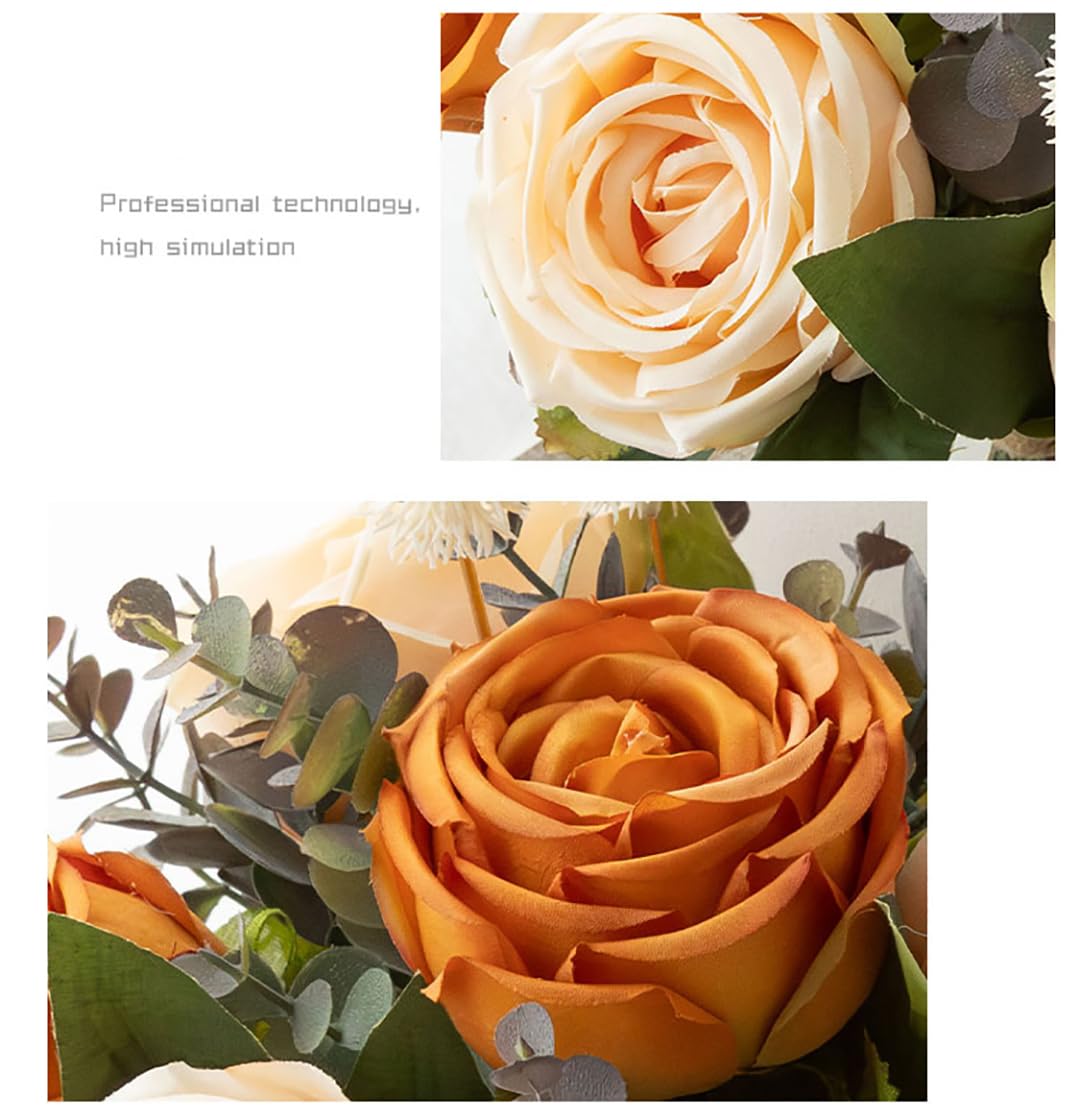NAWEIDA Silk Roses Artificial Flowers in Vase,Fake Flowers with Vase,Faux Flower Arrangement with Vase for Home Office Decoration, Dining Table Centerpiece