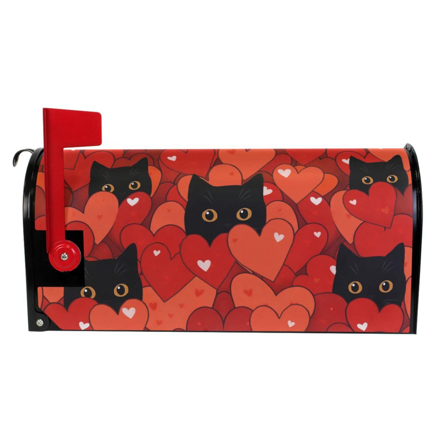 Happy Valentine’s Day Red Magnetic Mailbox Covers Love Cats Heart Kitty Mailbox Cover Over Size Full Magnet Garden Yard Porch Mail Boxes Cover Holiday Decorations 25" L x 21" W